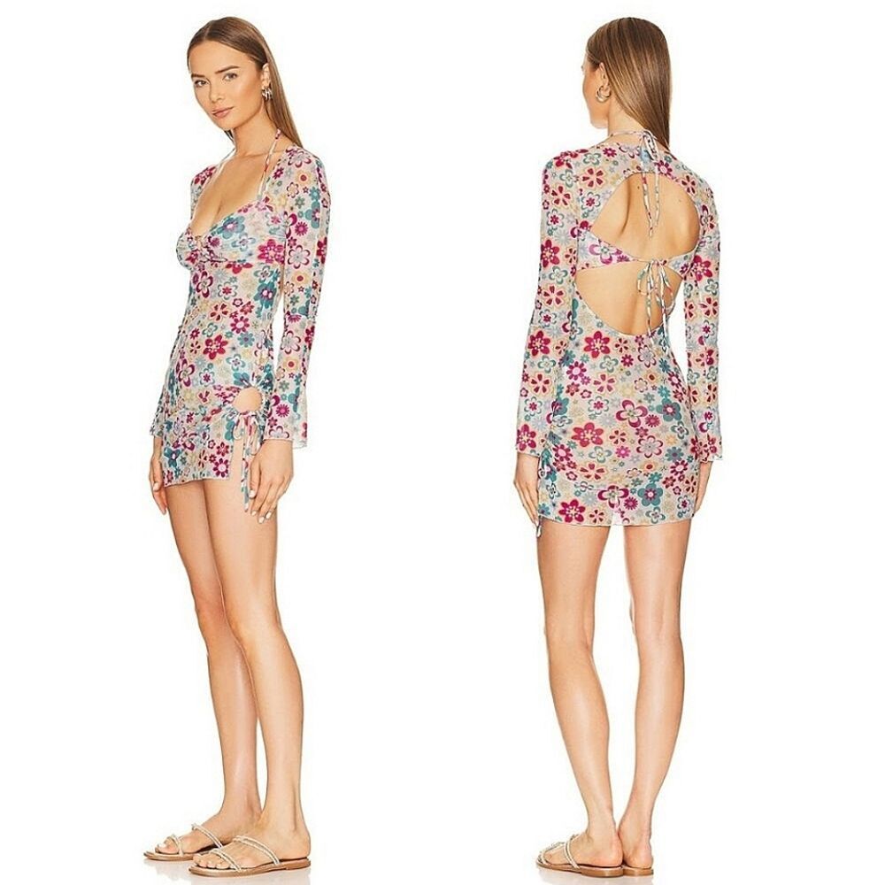 Lovers + Friends Hello Daisy Mesh Mini Dress Retro Floral Festival Resort NWT XS